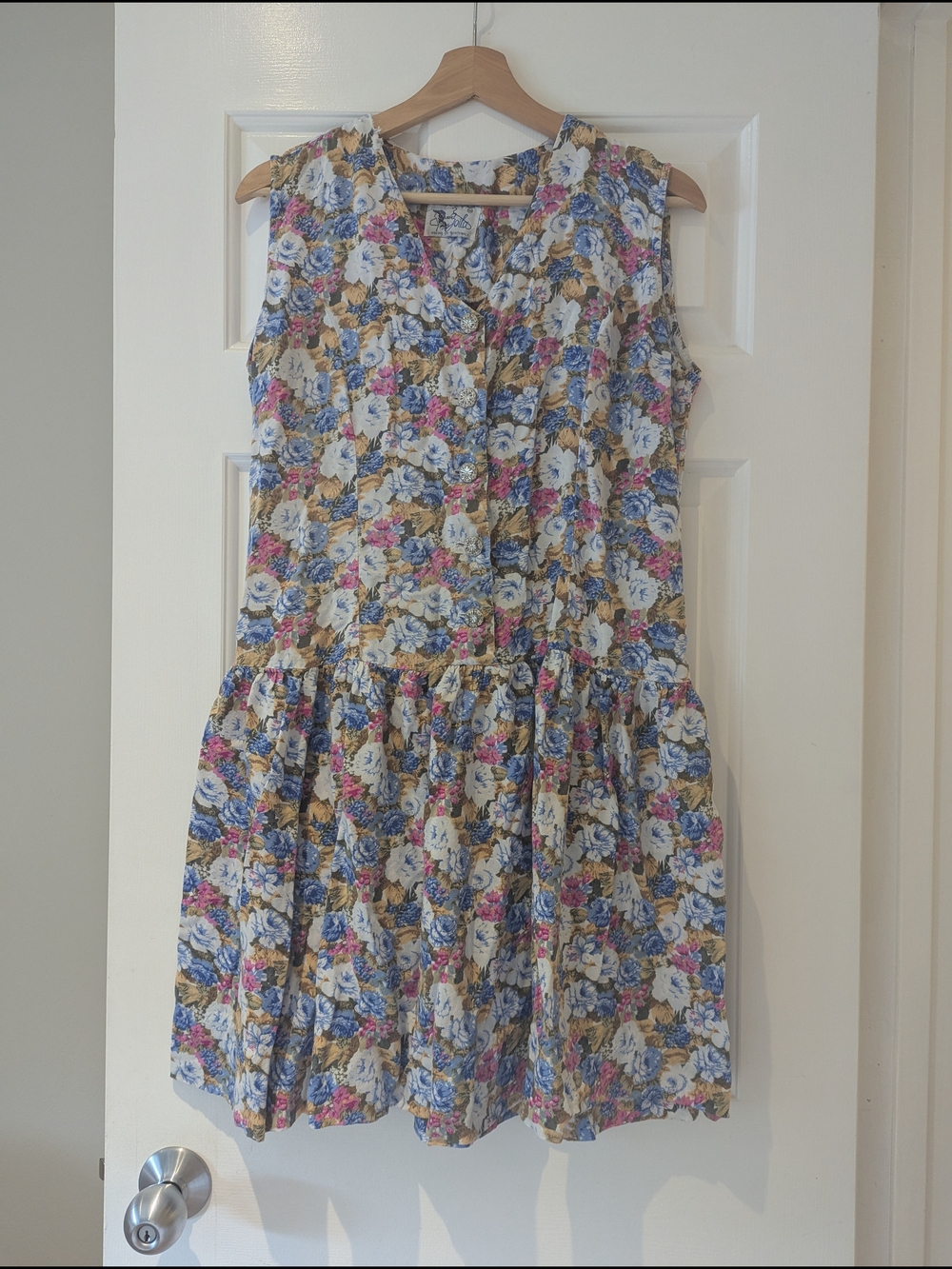 Vintage Cottagecore 90s Grunge Sleeveless Floral Drop Waist Dress Coquette M/L